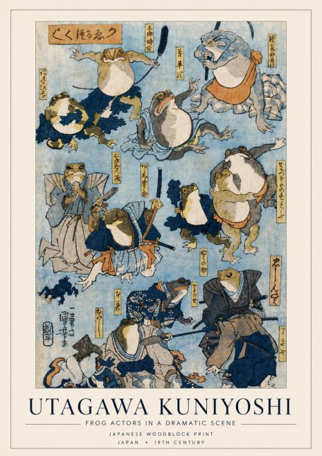 Utagawa Kuniyoshi Frog Actors in a Dramatic Scene No4 - Póster