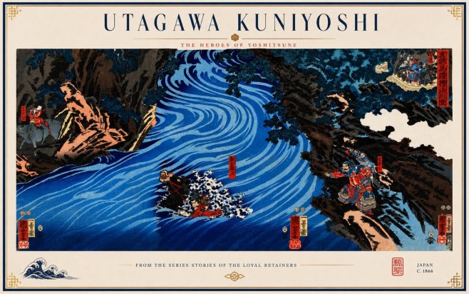 Utagawa Kuniyoshi The Heroes of Yoshitsune No3 - Póster