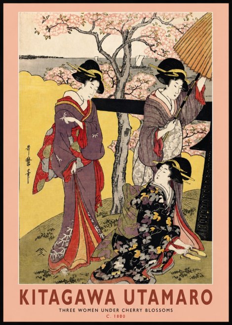 Kitagawa Utamaro Three Women Under Cherry Blossoms No2 - Póster