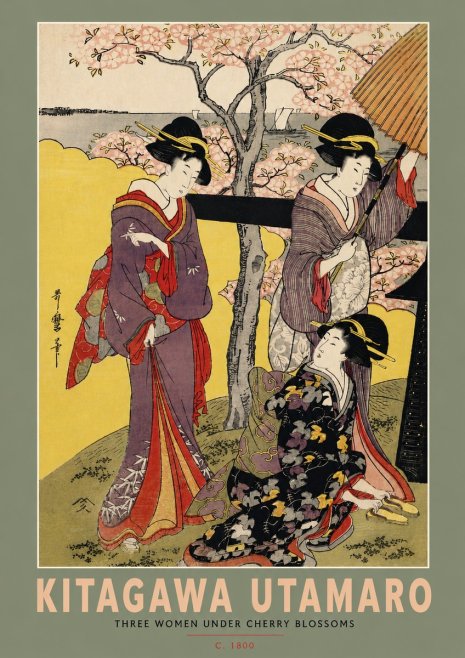Kitagawa Utamaro Three Women Under Cherry Blossoms No4 - Póster