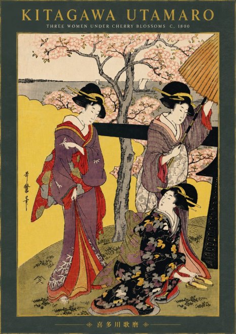 Kitagawa Utamaro Three Women Under Cherry Blossoms No6 - Póster