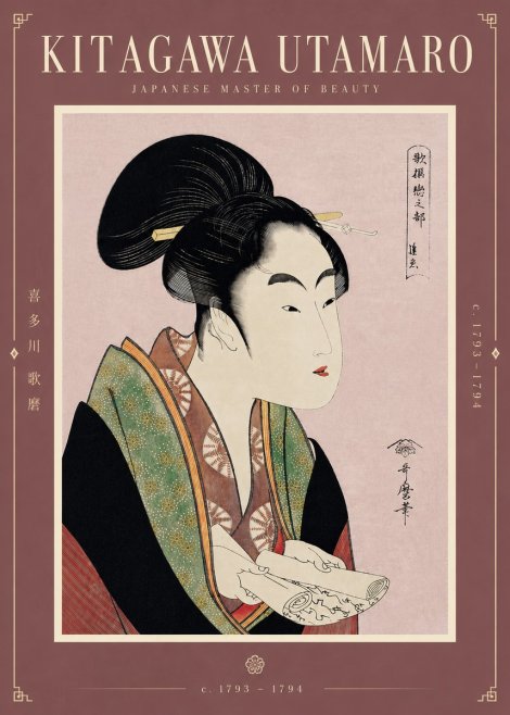 Kitagawa Utamaro Courtesan Reading a Scroll No5 - Póster