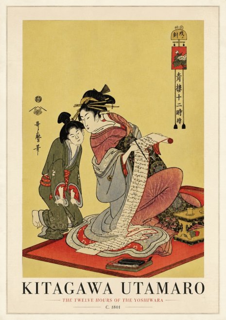 Kitagawa Utamaro The Twelve Hours of the Yoshiwara No3 - Póster