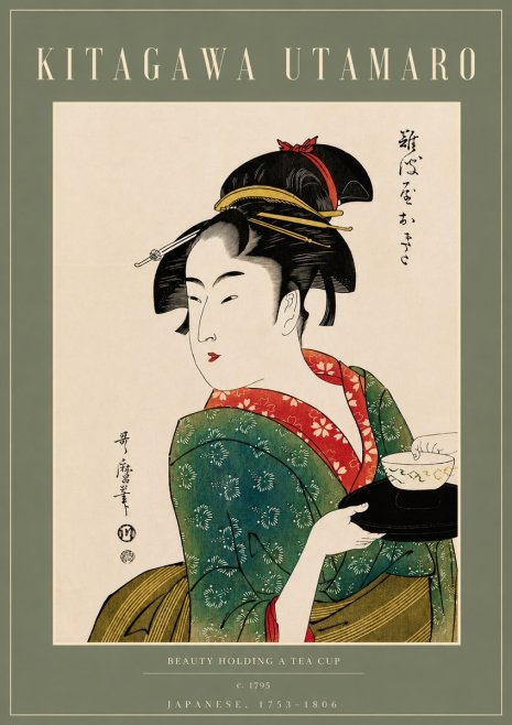 Kitagawa Utamaro Beauty Holding a Tea Cup No4 - Póster