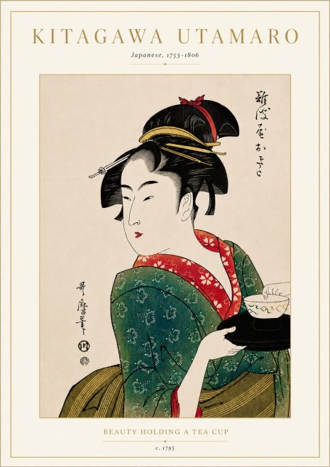 Kitagawa Utamaro Beauty Holding a Tea Cup No5 - Póster