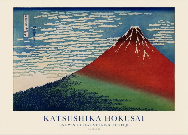 Katsushika Hokusai Fine Wind, Clear Morning (Red Fuji) I No1 - Póster