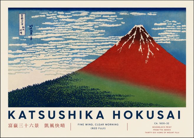 Katsushika Hokusai Fine Wind, Clear Morning (Red Fuji) I No8 - Póster