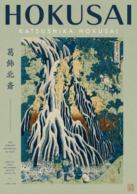 Katsushika Hokusai The Kirifuri Waterfall in Kuzū from the Series One Hundred Views of Mount Fuji No2 - Póster