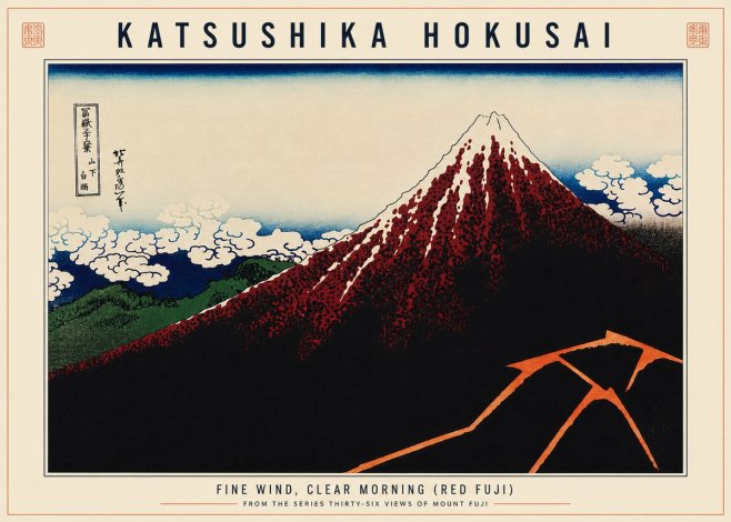 Katsushika Hokusai Fine Wind, Clear Morning (Red Fuji) II No6 - Póster