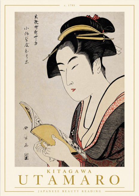 Kitagawa Utamaro Japanese Beauty Reading No4 - Póster