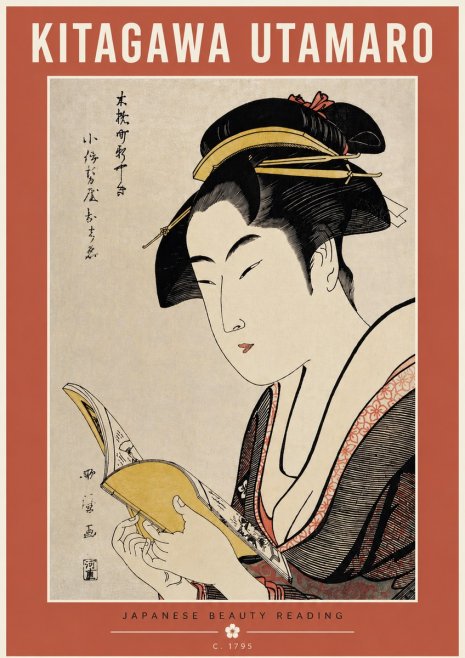 Kitagawa Utamaro Japanese Beauty Reading No5 - Póster