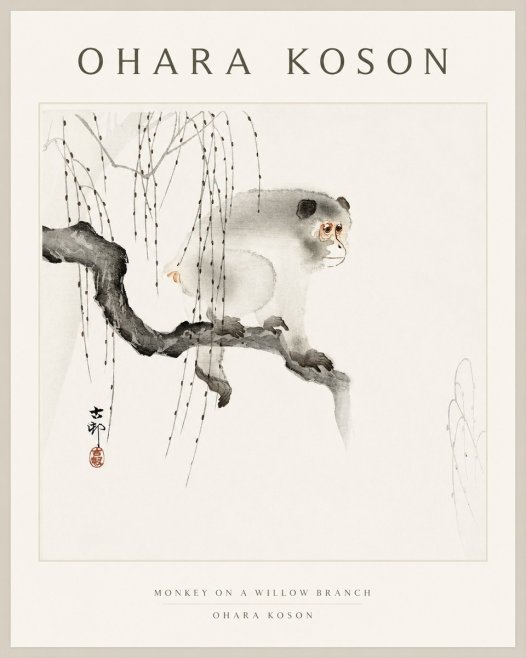 Ohara Koson Monkey on a Willow Branch No1 - Póster