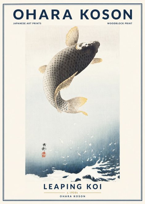 Ohara Koson Leaping Koi I No4 - Póster