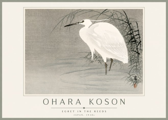 Ohara Koson Egret in the Reeds No3 - Póster