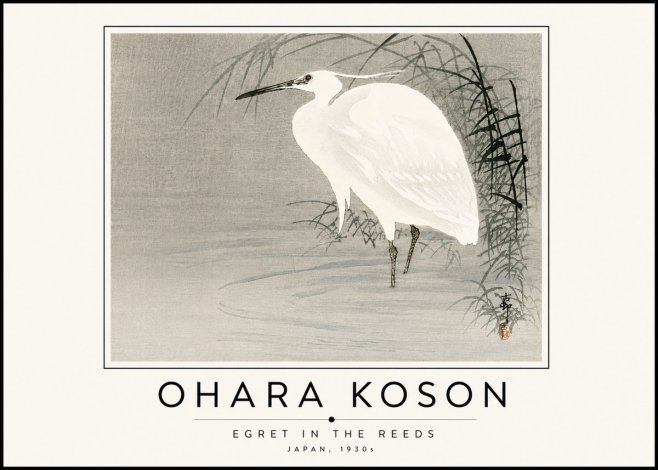 Ohara Koson Egret in the Reeds No6 - Póster