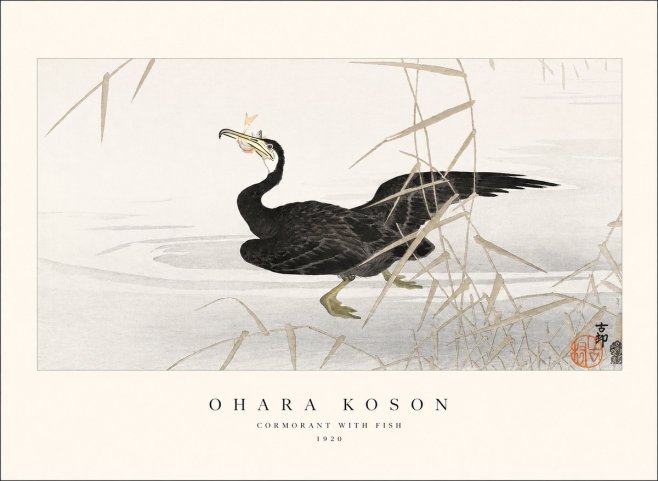Ohara Koson Cormorant with Fish No1 - Póster