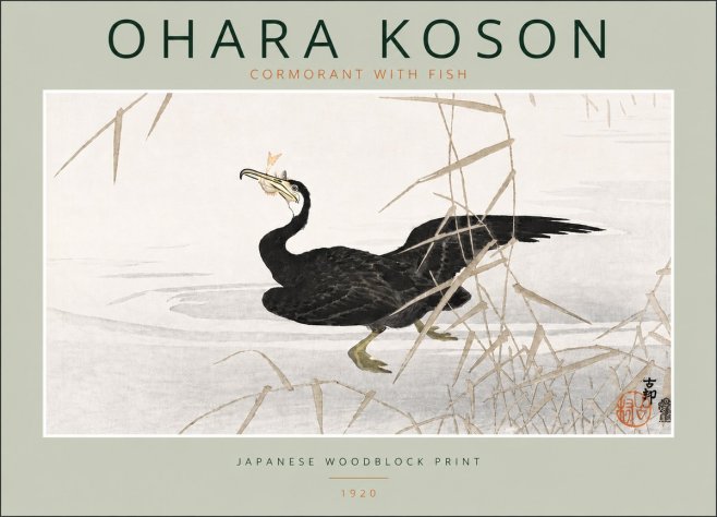 Ohara Koson Cormorant with Fish No5 - Póster