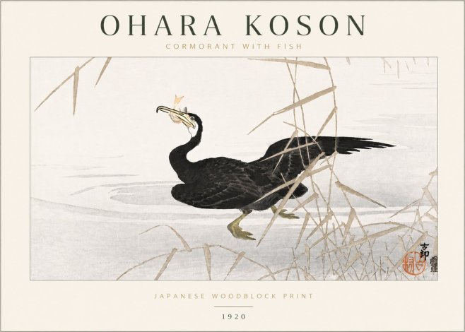 Ohara Koson Cormorant with Fish No6 - Póster