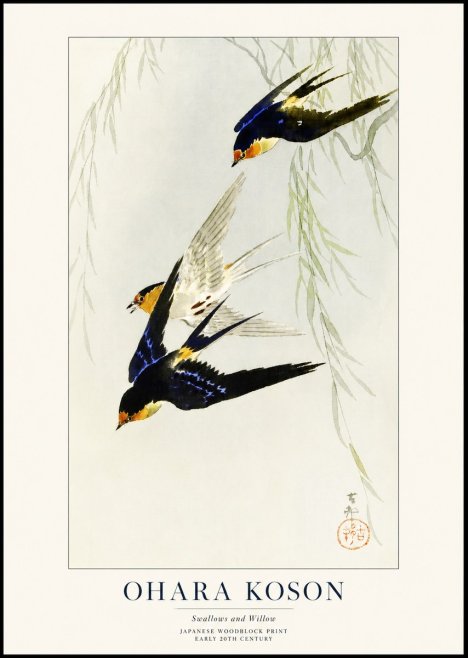 Ohara Koson Swallows and Willow I No1 - Póster