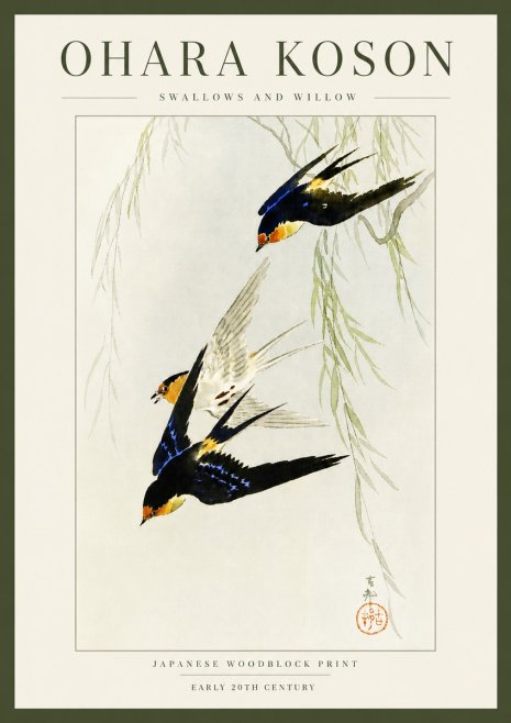 Ohara Koson Swallows and Willow I No3 - Póster