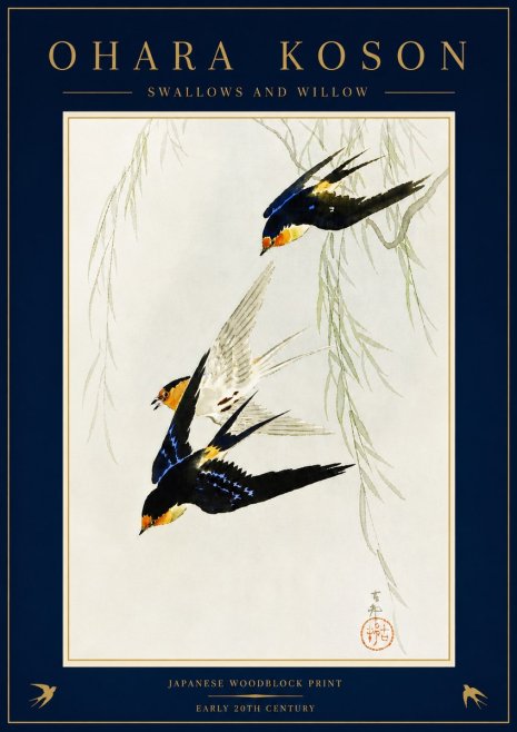 Ohara Koson Swallows and Willow I No5 - Póster