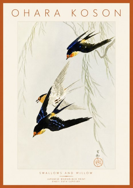 Ohara Koson Swallows and Willow I No6 - Póster