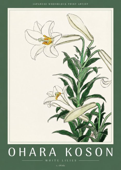 Ohara Koson White Lilies No2 - Póster
