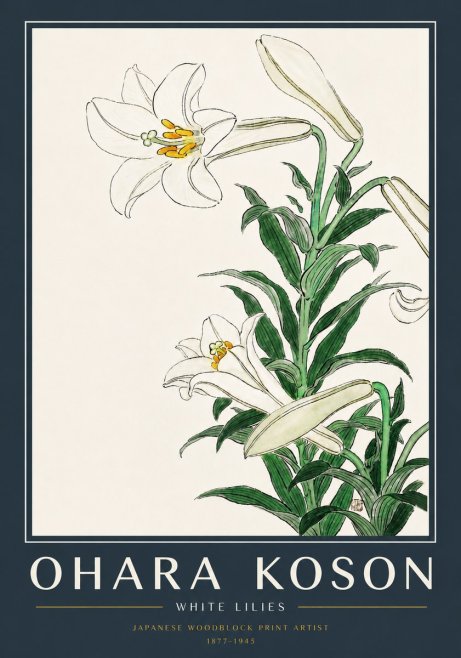 Ohara Koson White Lilies No5 - Póster