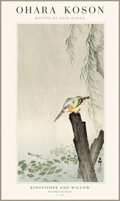 Ohara Koson Kingfisher and Willow No1 - Póster