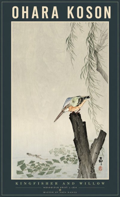 Ohara Koson Kingfisher and Willow No2 - Póster
