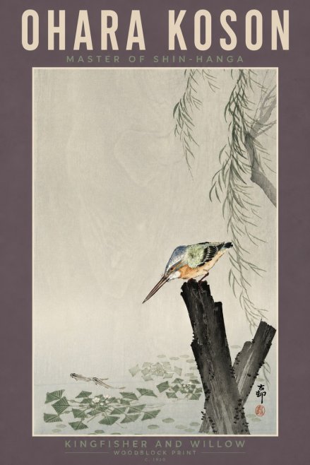 Ohara Koson Kingfisher and Willow No4 - Póster
