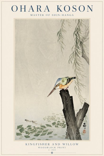 Ohara Koson Kingfisher and Willow No5 - Póster