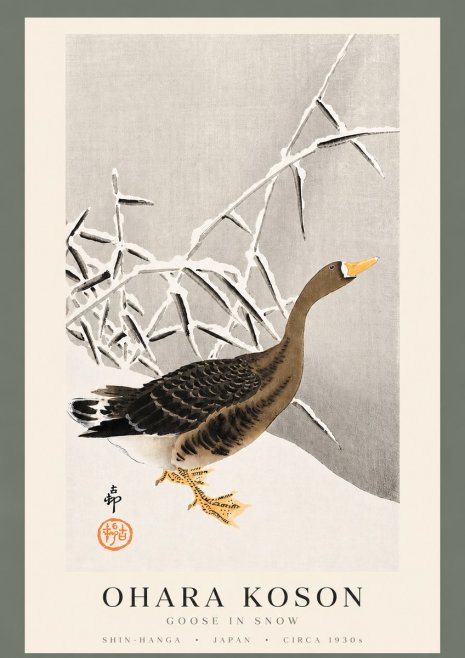 Ohara Koson Goose in Snow No3 - Póster
