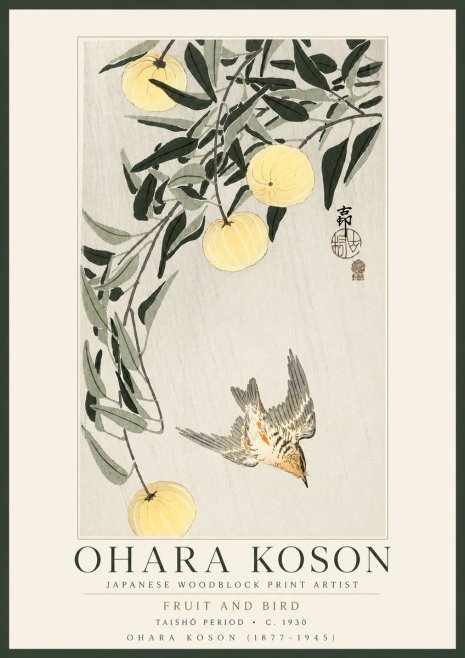Ohara Koson Fruit and Bird No3 - Póster