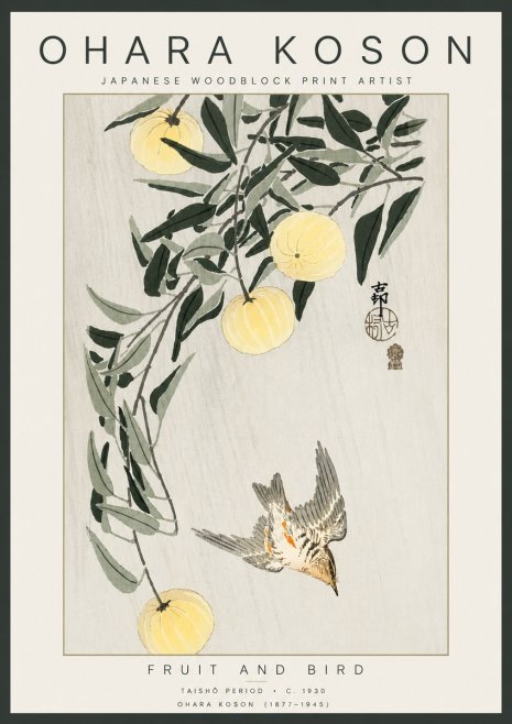 Ohara Koson Fruit and Bird No4 - Póster