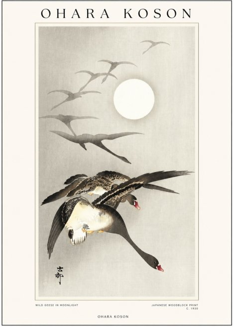 Ohara Koson Wild Geese in Moonlight I No1 - Póster