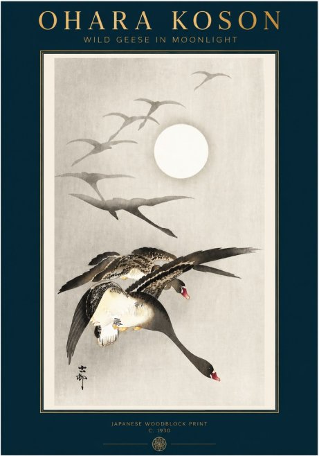 Ohara Koson Wild Geese in Moonlight I No3 - Póster