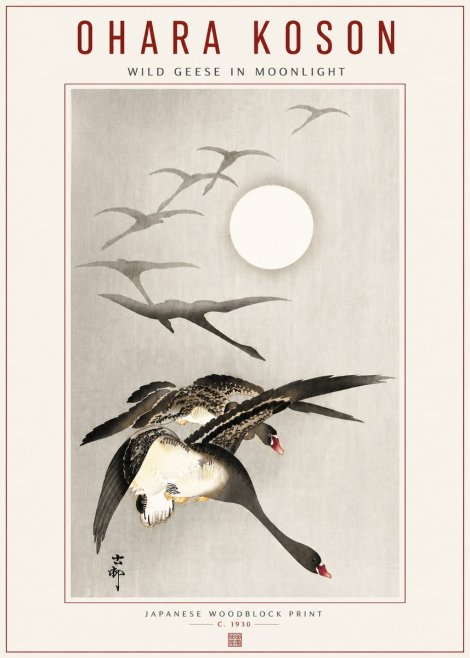 Ohara Koson Wild Geese in Moonlight I No5 - Póster