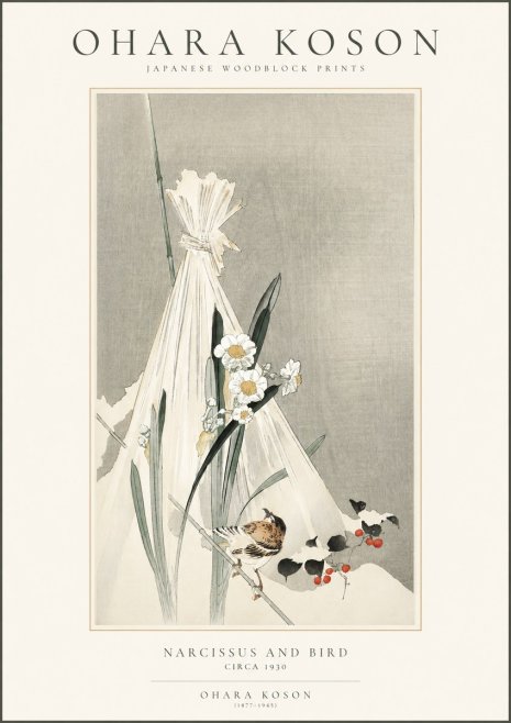Ohara Koson Narcissus and Bird No1 - Póster