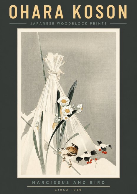 Ohara Koson Narcissus and Bird No2 - Póster
