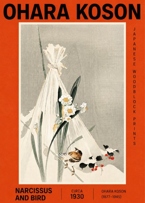 Ohara Koson Narcissus and Bird No4 - Póster