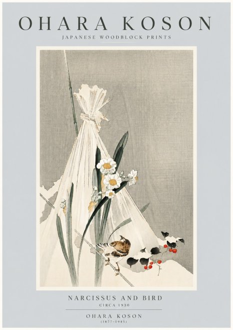 Ohara Koson Narcissus and Bird No6 - Póster