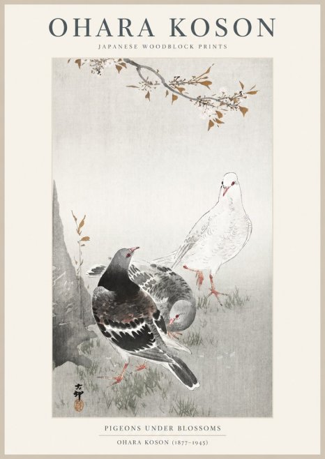 Ohara Koson Pigeons Under Blossoms No1 - Póster