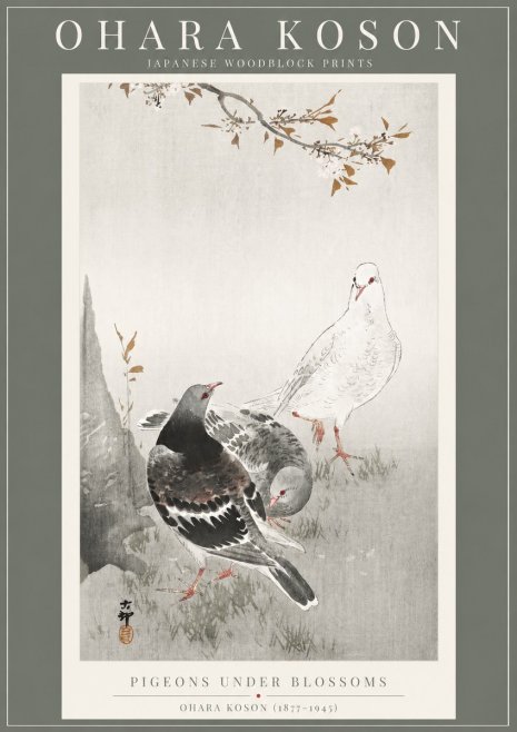 Ohara Koson Pigeons Under Blossoms No2 - Póster