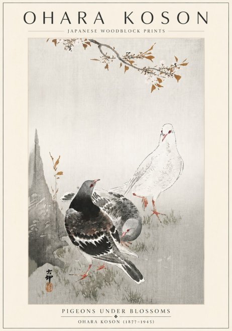 Ohara Koson Pigeons Under Blossoms No6 - Póster