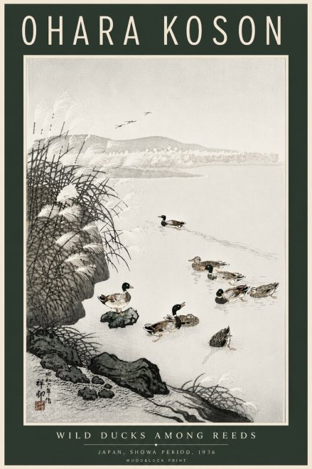 Ohara Koson Wild Ducks Among Reeds No6 - Póster