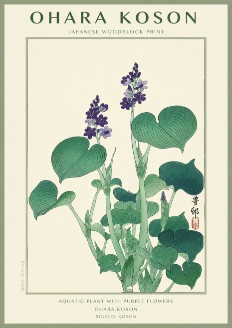 Ohara Koson Aquatic Plant with Purple Flowers No1 - Póster