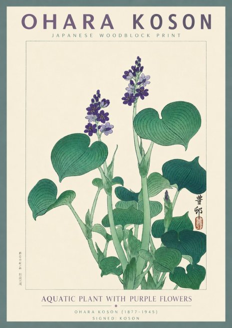 Ohara Koson Aquatic Plant with Purple Flowers No4 - Póster