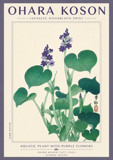 Ohara Koson Aquatic Plant with Purple Flowers No5 - Póster