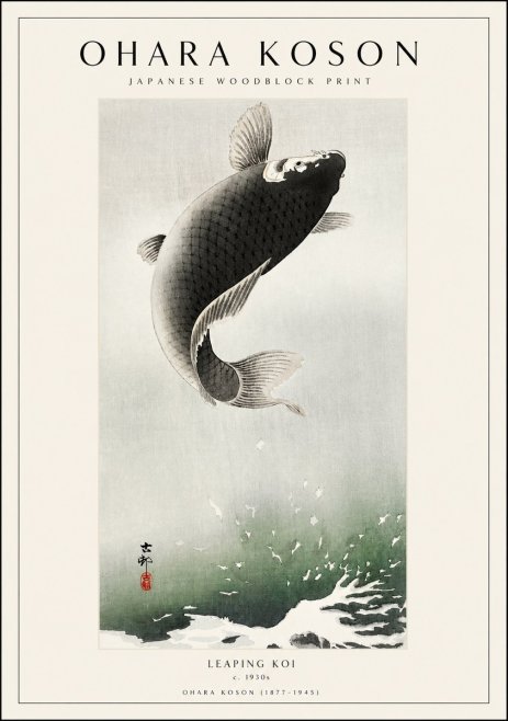 Ohara Koson Leaping Koi II No1 - Póster
